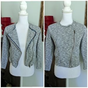 Matilda Jane Afternoon Drive Cropped Moto Jacket Women XS Knit Heathered Gray